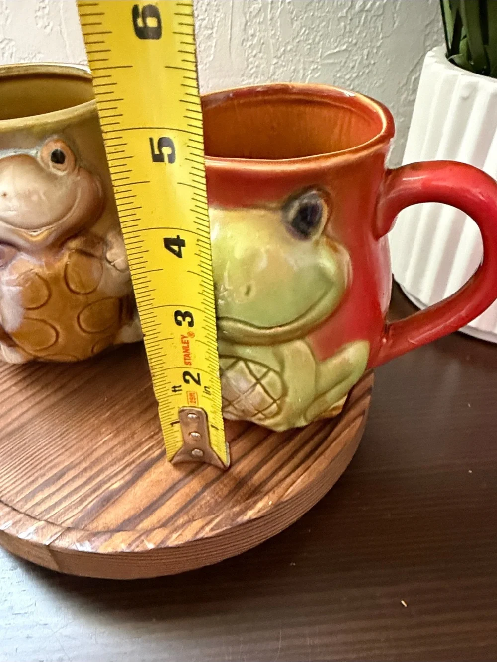 Turtle and Frog Ceramic Vases in Green and Red-Orange